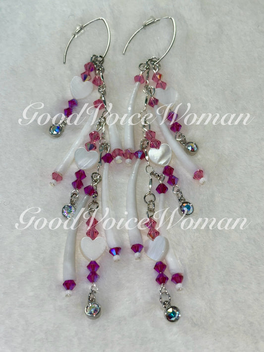 Pink Hearts Dentilium Earrings